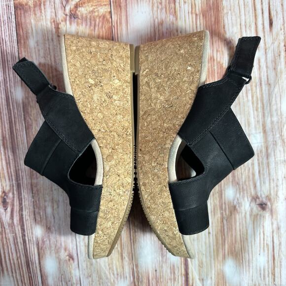 Clarks ANNADEL IVORY Size 8 Black Suede Cork Wedge Heel Sandals Open Toe Shoes - Picture 7 of 10